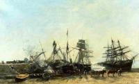 Boudin, Eugene - Portrieux, the Port at Low Tide, Unloading Fish